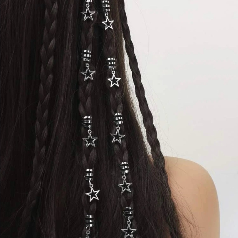 9pcs Metal Star Shaped Hair Rings, Personality Punk Festival Party Braids